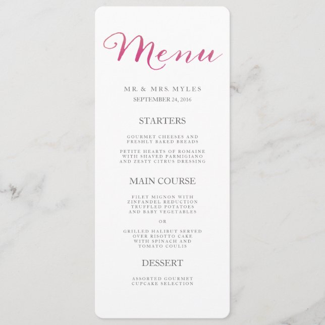Pure Love Watercolor Mariage Menu / Rose (Devant)