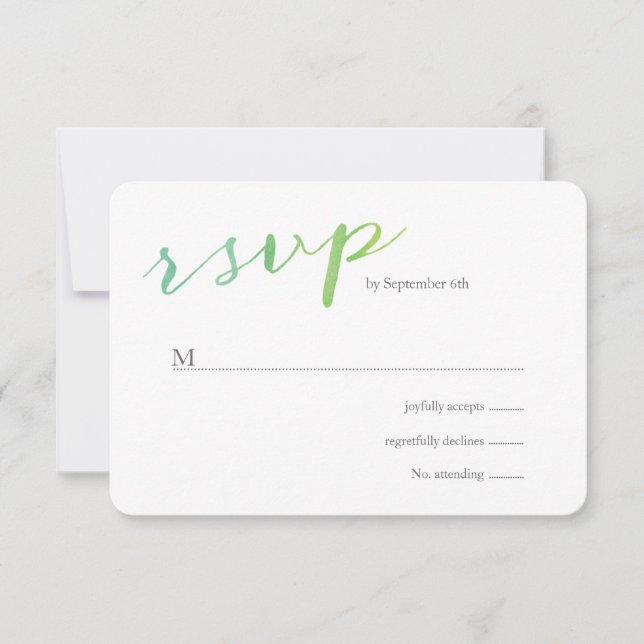 Pure Love Watercolor Wedding RSVP / Lime Emerald Card (Front)