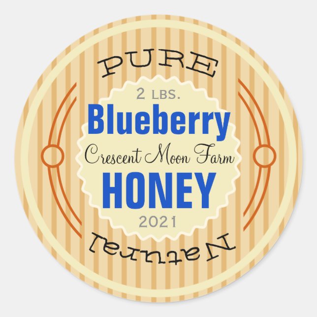 Pure Natural Blueberry Customized Honey Jar Classic Round Sticker (Front)