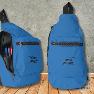 Pure Ocean Blue combined with Black Text Sling Bag