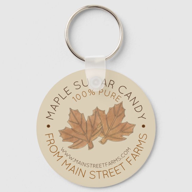 Pure Organic Maple Sugar Syrup Candy Leaf Leaves Keychain (Front)