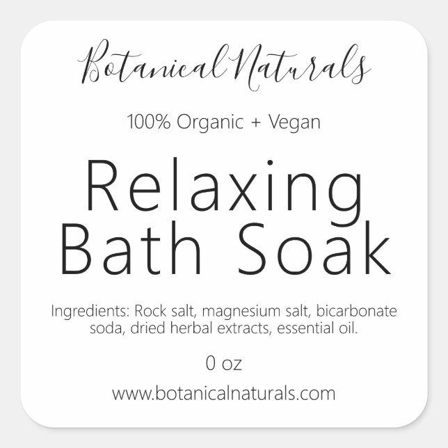 Pure Organic Vegan Handmade Bath Soak Labels (Front)