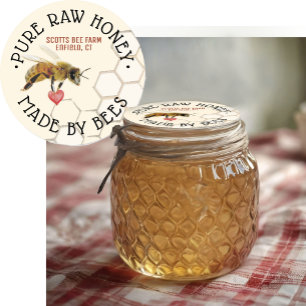 PURE RAW HONEY Honeybee Honeycomb and Heart Classi Classic Round Sticker