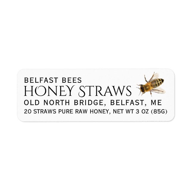 Pure Raw Honey Straws White Label with Bee (Front)