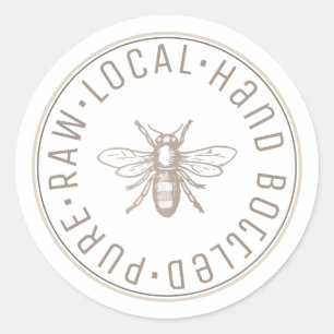 Pure Raw Local Hand Bottled Emblem Taupe Honey Classic Round Sticker