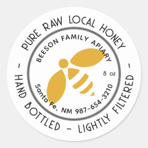 Pure Raw Local Honey Label Gold Bee