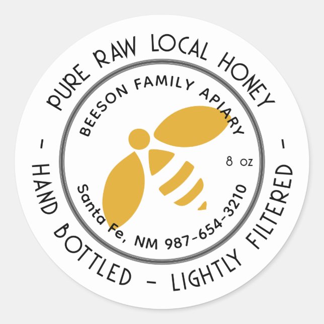 Pure Raw Local Honey Label Gold Bee (Front)