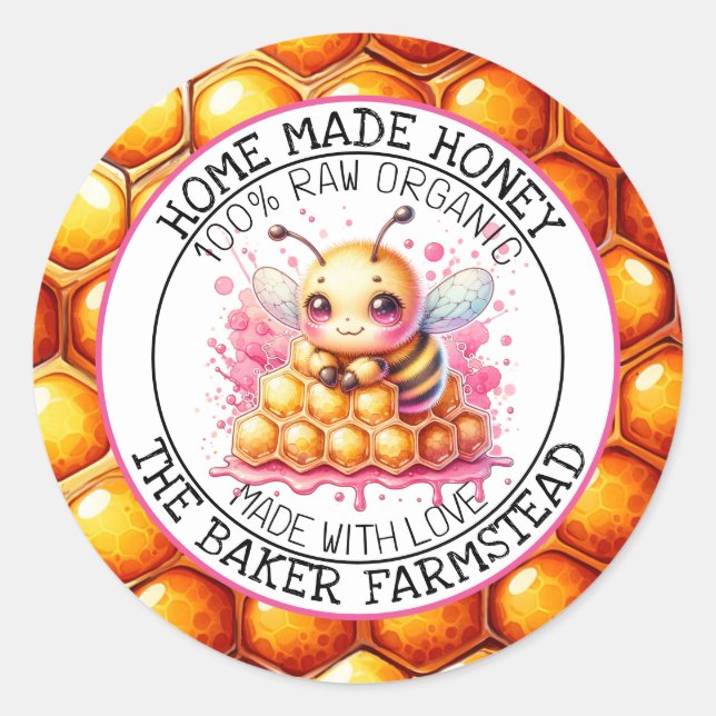 Pure Raw Organic Honey Made with Love Food Labels (Front)