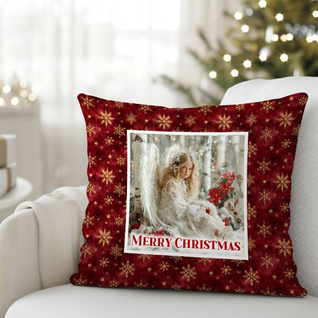 Pure Red and Gold Angel Art Victorian Christmas  Throw Pillow (Pure Red and Gold Angel Art Victorian Christmas Pillow)