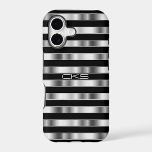 Pure Silver Metallic Stripes   Monogrammed