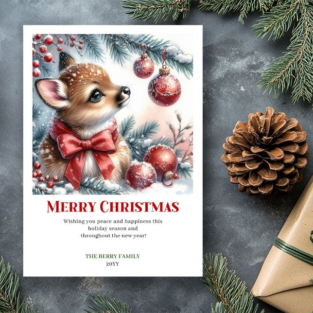 Pure Snowy Forest Fawn Watercolor Christmas Card   (Pure Snowy Forest Fawn Watercolor Christmas Card Christ)