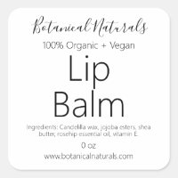 Pure Vegan Handmade Organic Lip Balm Tube Labels