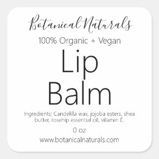 Pure Vegan Handmade Organic Lip Balm Tube Labels