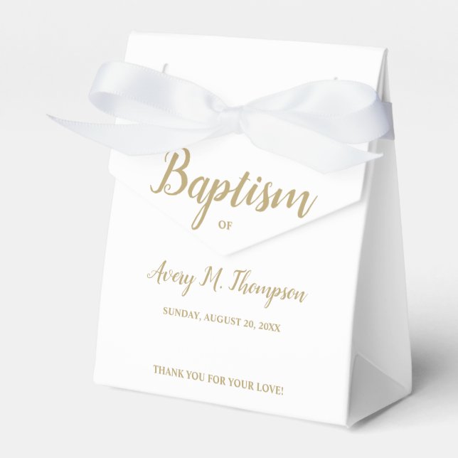 Pure white cross Simple Script Thank you Baptism Favor Box (Front Side)