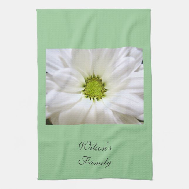 pure white daisy flower kitchen towel (Vertical)