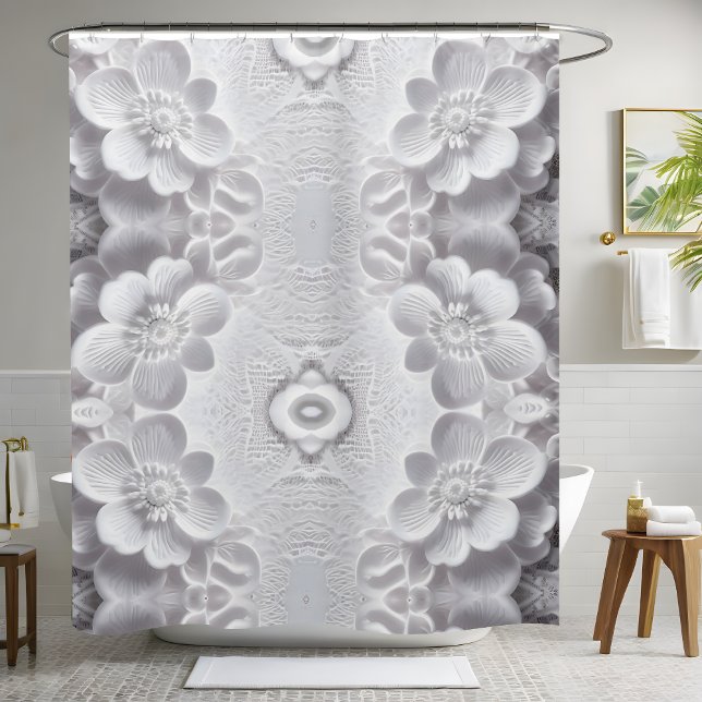 Pure White Floral Shower Curtain (Creator Uploaded)