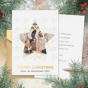 Pure White Geometric Star Gold Christmas Foil Holiday Card