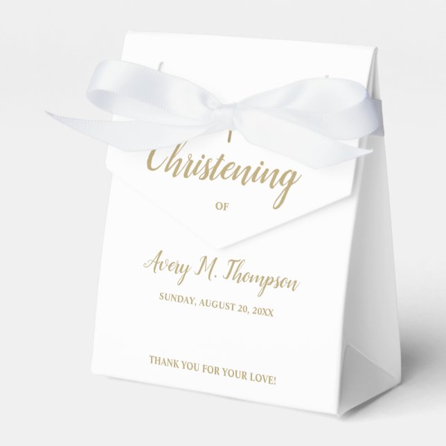 Pure white gold cross Script Christening Favor Box (Front Side)