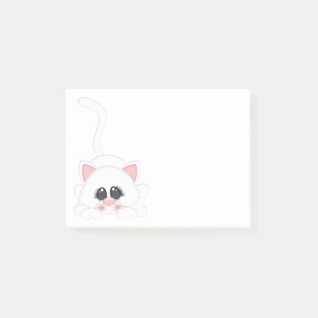 Pure White Kitty Cat Playing Post-it Notes (Front)