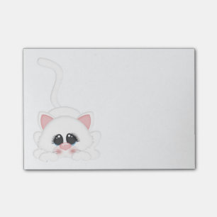 Pure White Kitty Cat Playing Post-it Notes
