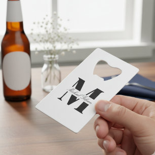 Pure White   Personalized Monogram Groomsmen  Credit Card Bottle Opener