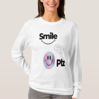 Pure White Tee with Cute Emoji Face &Positive Vibe