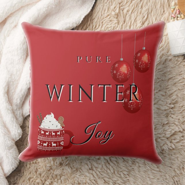 Pure Winter Joy w/ Cocoa and Christmas Ornaments Throw Pillow (Blanket)