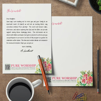 Pure Worship JW 2025 Convention Letter Writing Letterhead