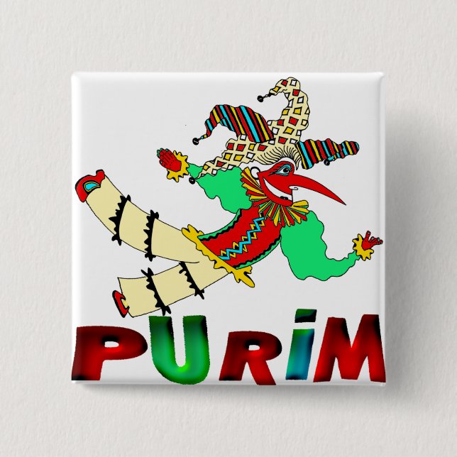 Purim 2 Inch Square Button (Front)
