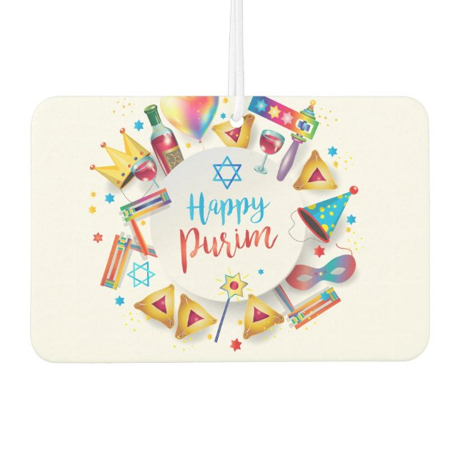 Purim Basket Gifts Hamantaschen Gragger Hebrew Air Freshener (Front)