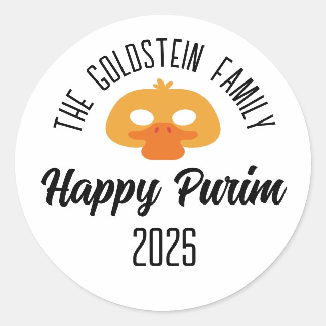 Purim duck mask masquerade costume classic round sticker (Front)