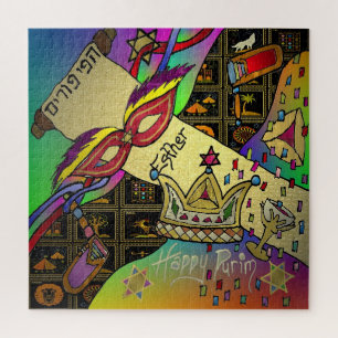 Purim Esther Celebration Dark Art Print Jigsaw Puzzle
