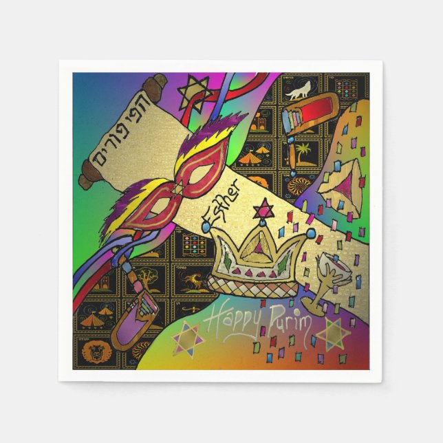 Purim Esther Celebration Dark Art Print Napkin (Front)