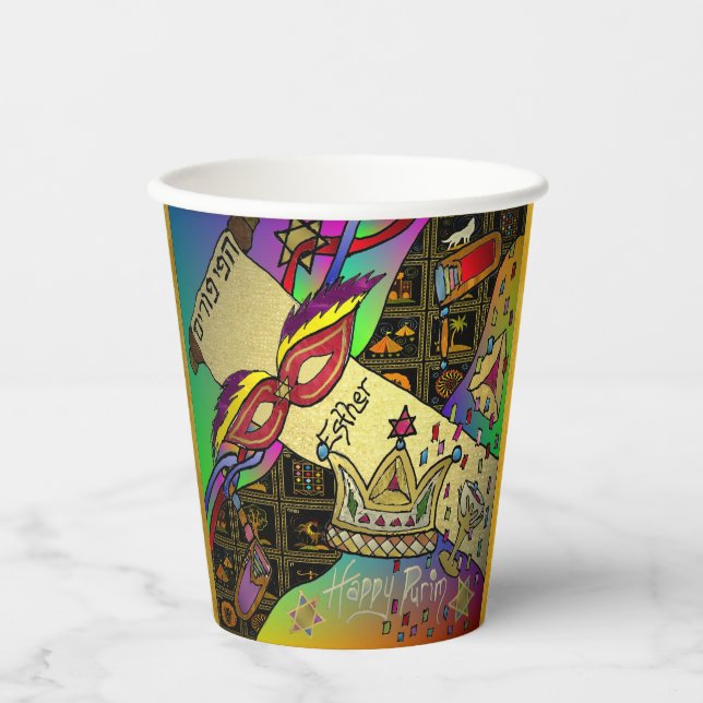 Purim Esther Celebration Dark Art Print Paper Cups (Front)