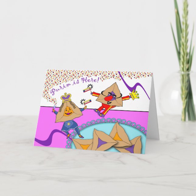 Purim is Here with  Hamantaschen in Costume Card (Front)