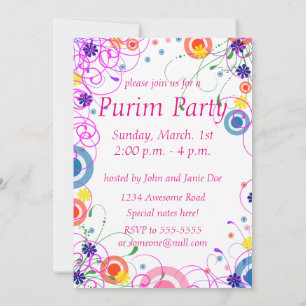 Purim Mask and Swirls Invitation