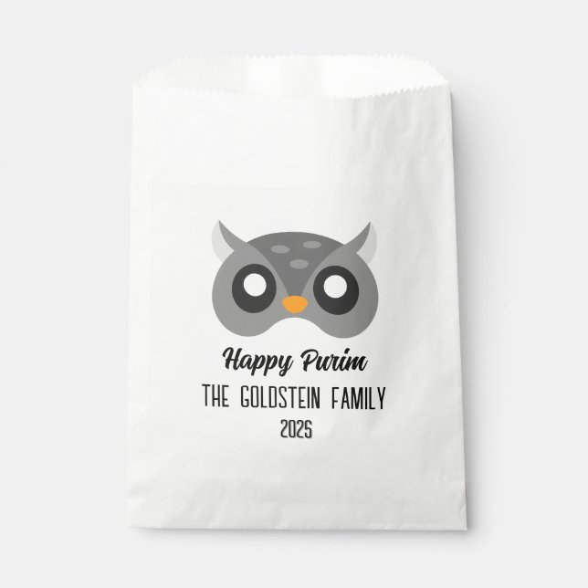 Purim owl mask masquerade costume favour bag (Front)