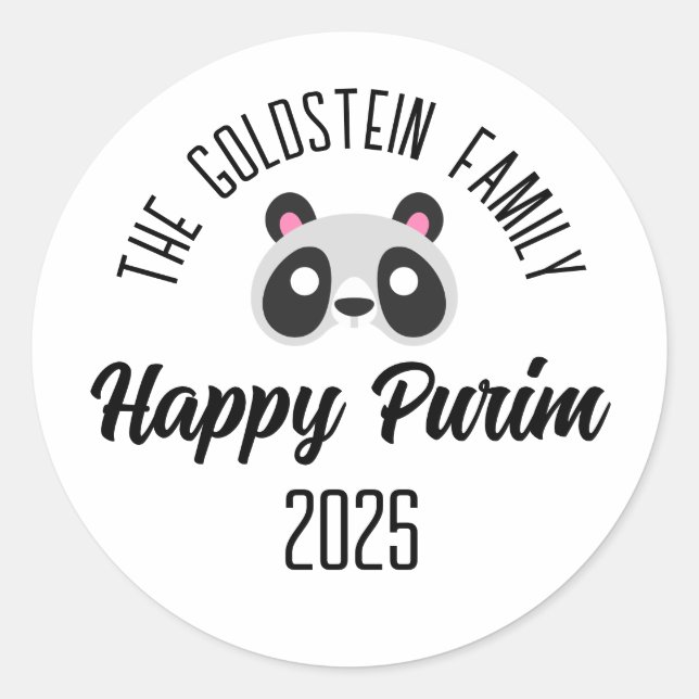 Purim panda bear mask masquerade costume classic round sticker (Front)