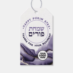 Purim Watercolor Agate Geode Corporate Logo Gift Tags
