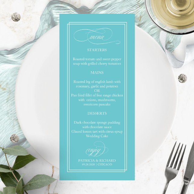 Purist Blue Simple Elegant 4x9 Wedding Menu (Creator Uploaded)
