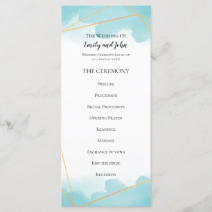 Purist Blue Watercolor Gold Geometric Line Wedding Program