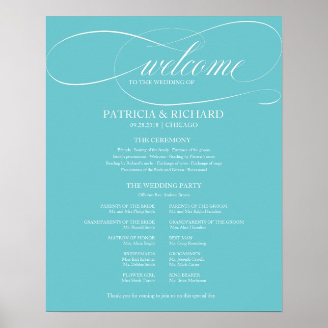 Purist Blue Wedding Ceremony Program Sign (Front)