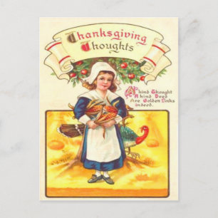 Puritan Girl & Turkey Postcard