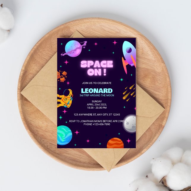 Purle Blue Space Birthday Invitation (Creator Uploaded)