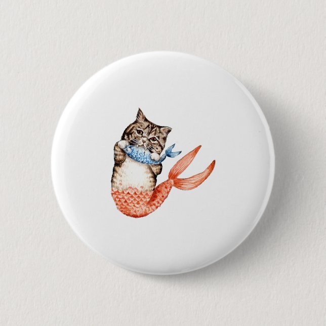Purmaid Cat Mermaid 2 Inch Round Button (Front)