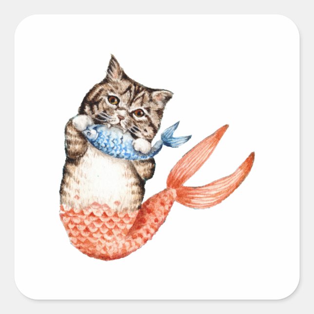 Purmaid Cat Mermaid Square Sticker (Front)