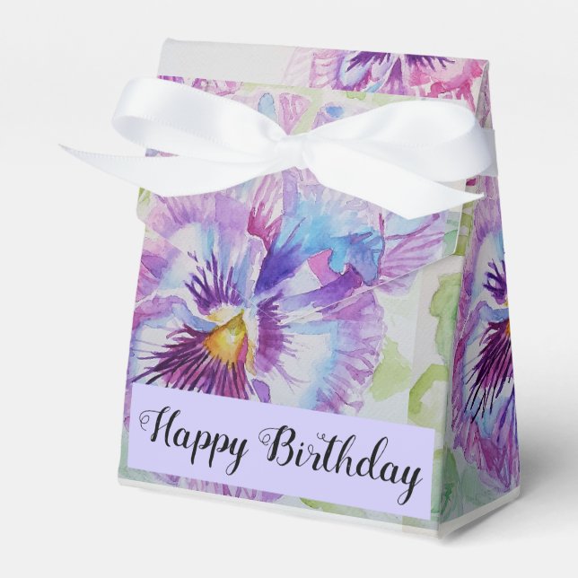 Purp Pansy Floral flower Tea Party Cake Favour Box (Front Side)