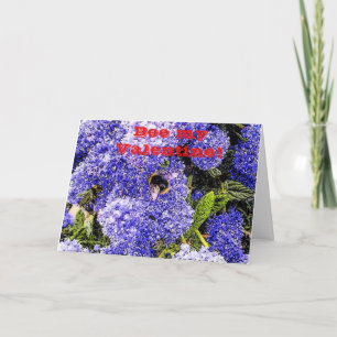 Purpel Blue Flower Bee My Valentine Holiday Card