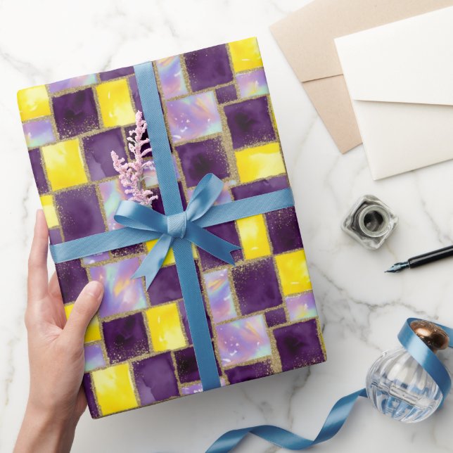 Purpel & Yellow | Modern faux glitter & Opal Wrapping Paper (Gifting)