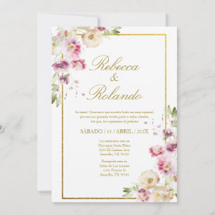 Purpl flower Elegant Wedding Invitation in Spanish